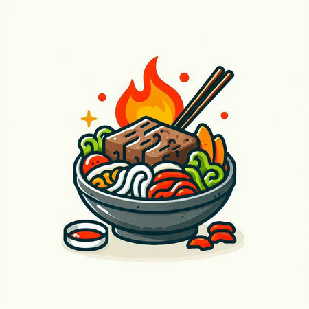 Illustration of a bowl of chinese noodle with chopsticksのイラスト素材
