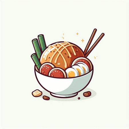 Illustration of japanese food in a bowl with chopsticksのイラスト素材