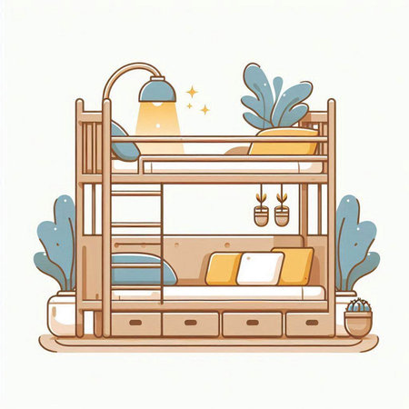 Bunk bed in scandinavian style. Vector illustration.のイラスト素材
