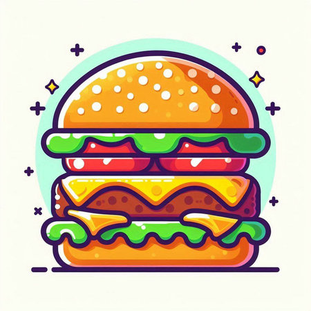 Hamburger fast food icon. Vector illustration in flat style.のイラスト素材
