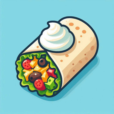 Vector illustration of a tortilla with vegetables and yoghurt.のイラスト素材