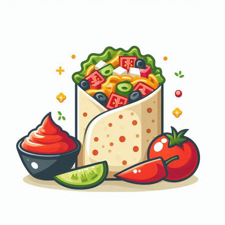 Tacos with tomato sauce and olives. Vector illustration.のイラスト素材