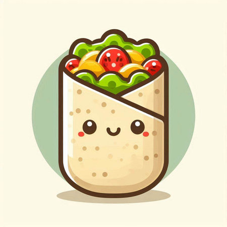 Kawaii kawaii burrito. Vector flat cartoon illustrationのイラスト素材