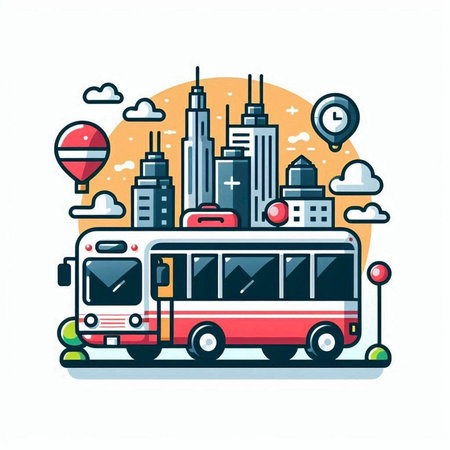 City bus. Vector illustration in flat linear design style on white background.のイラスト素材