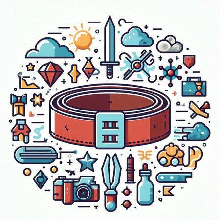 Round thin line icons set: belt, sword, weapon, weapon, weapon. Modern style vector illustration.のイラスト素材