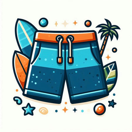Swimming trunks and palm tree. Vector illustration in flat styleのイラスト素材