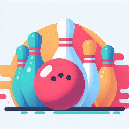 Bowling ball and skittles. Vector illustration in flat styleのイラスト素材