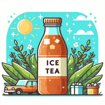Bottle of ice tea. Vector illustration in flat cartoon style.のイラスト素材