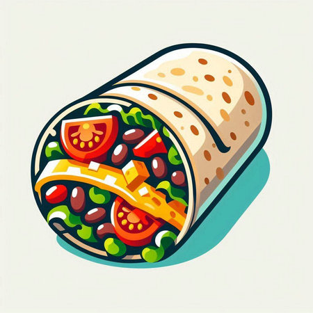 Mexican burrito with meat, vegetables and cheese. Vector illustration.のイラスト素材