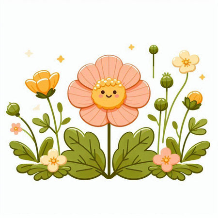 cute cartoon flowers isolated on white background. vector illustration for your designのイラスト素材
