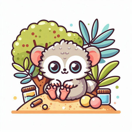 Cute cartoon koala sitting on the beach. Vector illustration.のイラスト素材