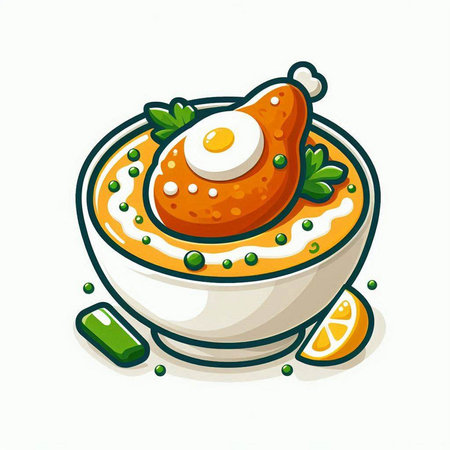 Bowl of hummus with fried egg and parsley. Vector illustration.のイラスト素材