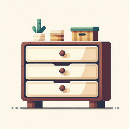 Wooden chest of drawers in flat style. Vector illustration.のイラスト素材