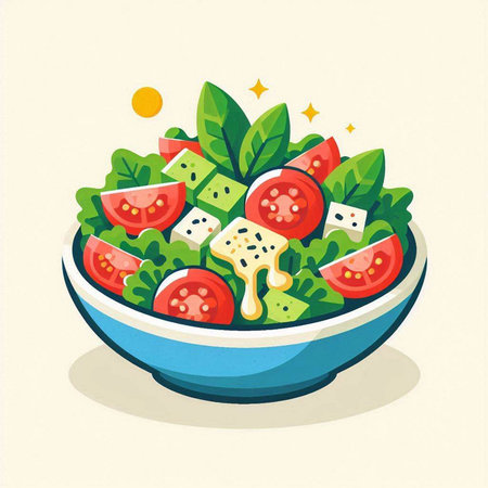 Vegetable salad in a bowl. Vector illustration in flat style.のイラスト素材