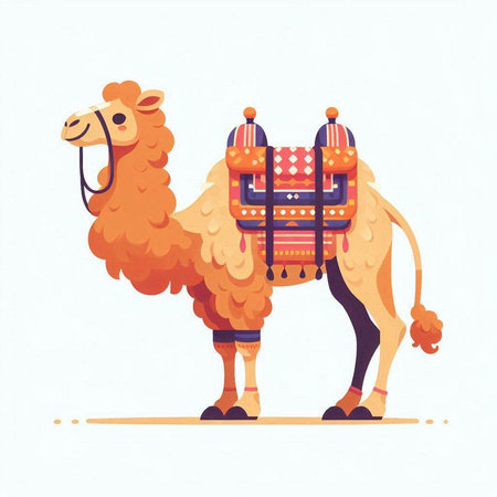 Camel with a backpack. Vector illustration on a white background.のイラスト素材