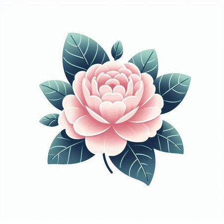 Beautiful pink camellia flower on white background. Vector illustration.のイラスト素材