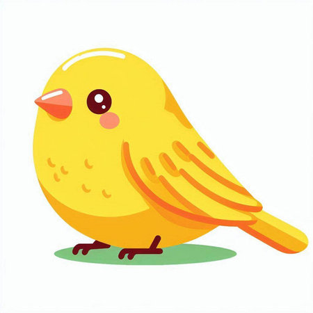 Cute little yellow bird isolated on white background. Vector illustration.のイラスト素材