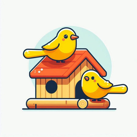 Cute bird house and birds. Vector illustration in cartoon style.のイラスト素材
