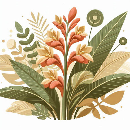 Floral background with tropical flowers and leaves.  Vector illustration.のイラスト素材