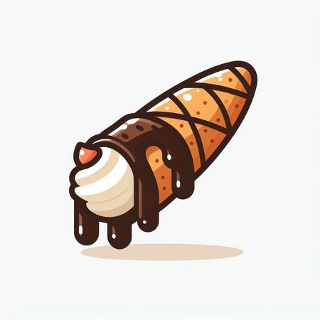 Vector illustration of chocolate wafer roll with whipped cream and chocolate syrupのイラスト素材