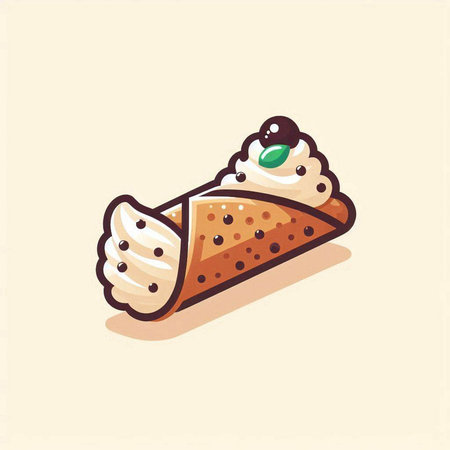 Coffee roll with cream and mint. Vector illustration in cartoon styleのイラスト素材