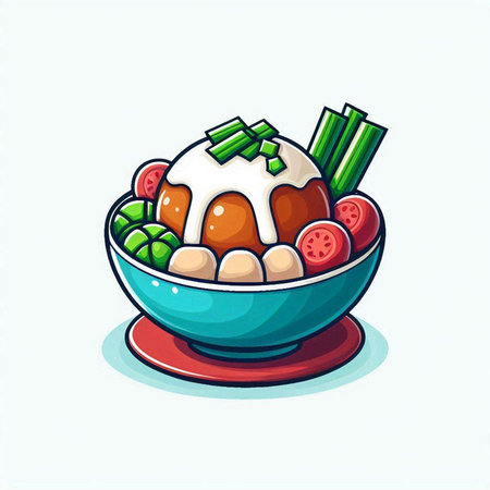 Vector illustration of a bowl of vegetables soup on a white background.のイラスト素材