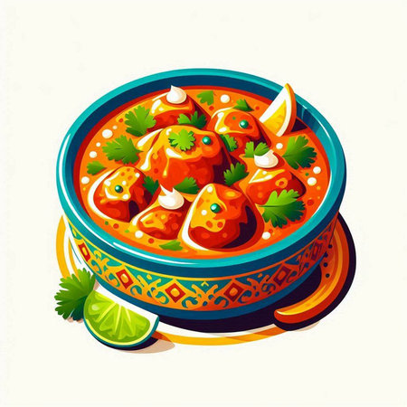 Illustration of a bowl of chicken tikka masala.のイラスト素材