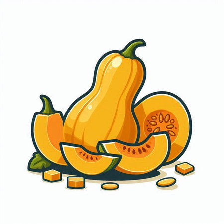 Pumpkin and squash slices isolated on white background. Vector illustration.のイラスト素材