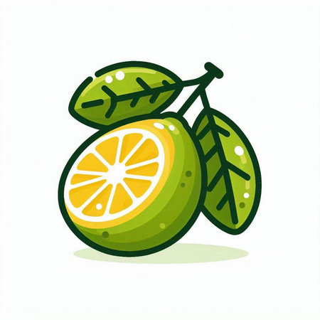 Lime fruit with leaves on a white background. Vector illustration.のイラスト素材