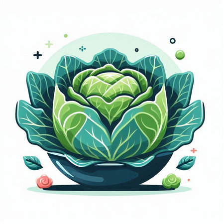 Cabbage vector illustration. Cabbage in a bowl on a white background.のイラスト素材