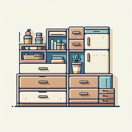 Vector illustration of a shelf with different furniture. Furniture in flat style.のイラスト素材