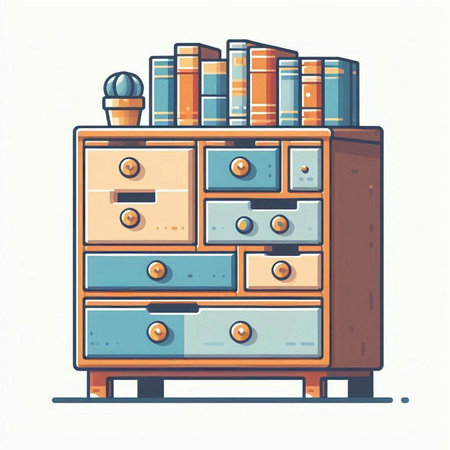Cabinet with books. Vector illustration in flat cartoon style.のイラスト素材
