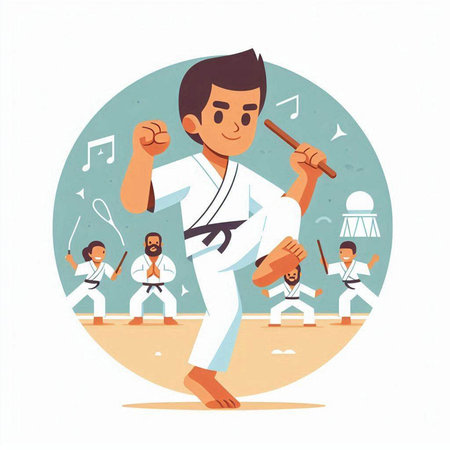 Taekwondo. Vector illustration in flat cartoon style. Martial arts.のイラスト素材