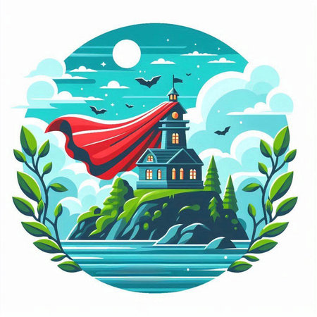 Vector illustration of church on the background of the sea and sky.のイラスト素材