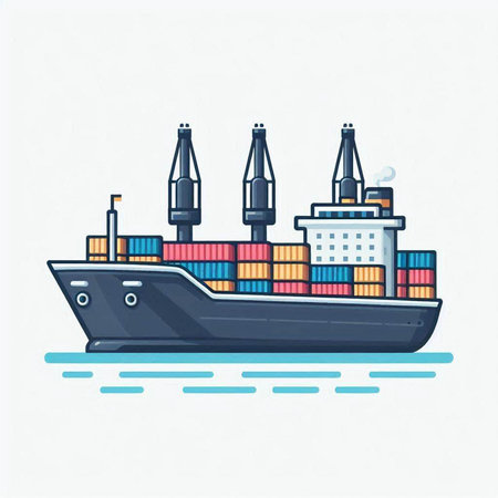 Cargo ship with containers. Vector illustration of a cargo ship.のイラスト素材