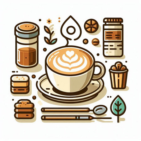 Coffee and bakery icons set. Vector illustration in line art style.のイラスト素材