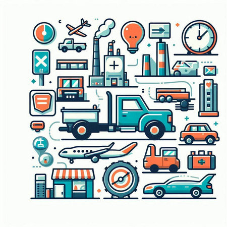 Set of transportation and logistics icons. Vector illustration in thin line styleのイラスト素材