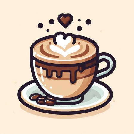 Cup of cappuccino with heart, vector illustration.のイラスト素材
