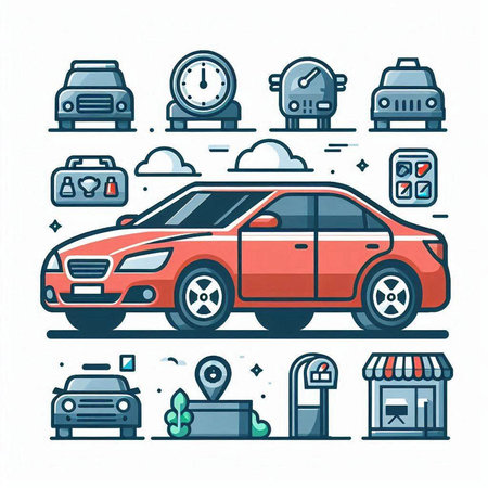 Vector illustration of modern car and transport icons set in thin line styleのイラスト素材