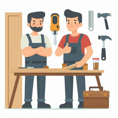 Carpenter, carpenter, carpentry, woodwork. Vector illustrationのイラスト素材