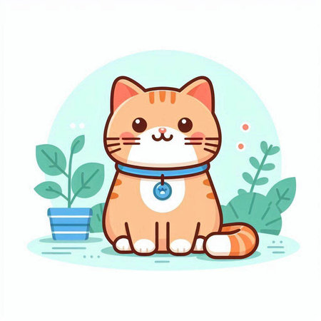 Cute cat sitting on the floor. Vector illustration in cartoon style.のイラスト素材