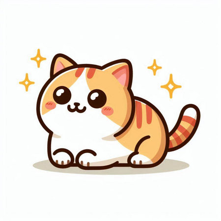 Cute cartoon cat with stars on white background. Vector illustration.のイラスト素材