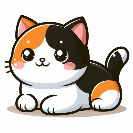 Illustration of a Cute Cartoon Kitten on a White Backgroundのイラスト素材