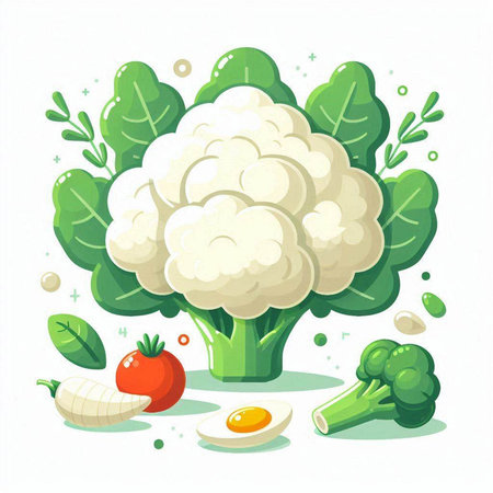 Cauliflower, egg, tomato, cucumber, broccoli, vector illustrationのイラスト素材