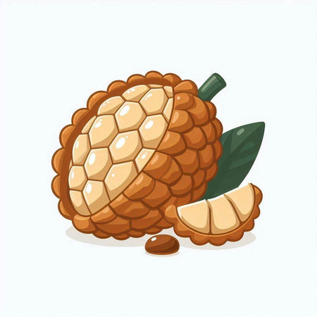 Fresh lychee fruit with leaves isolated on white background. Vector illustration.のイラスト素材