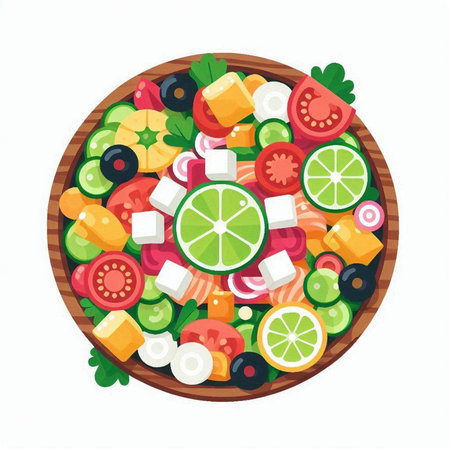 Vector illustration of a bowl of guacamole salad with lime and parsleyのイラスト素材