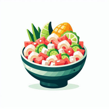 Vegetable salad in a bowl isolated on white background. Vector illustration.のイラスト素材