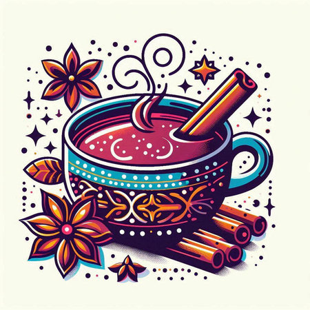 Cup of hot mulled wine with cinnamon and star anise. Vector illustration.のイラスト素材