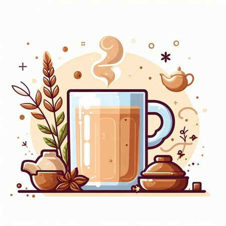 Coffee and tea. Vector illustration in flat cartoon style.のイラスト素材