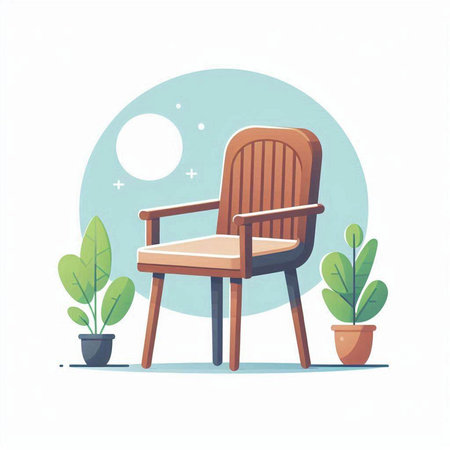 Vector illustration of a wooden chair in a flat style. Interior design.のイラスト素材